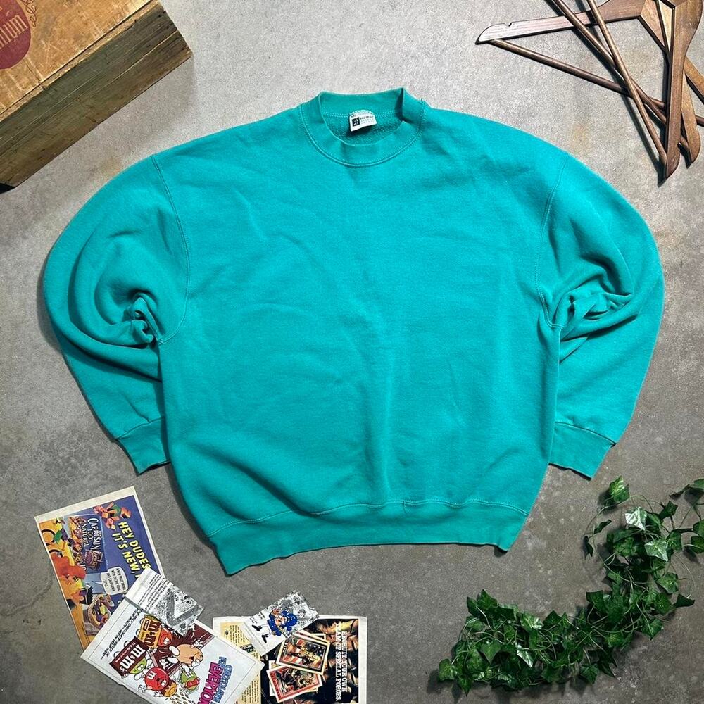 Vintage 90s Basic Essentials Solid Color Crewneck Mens 2XL Teal Boxy Sweatshirt